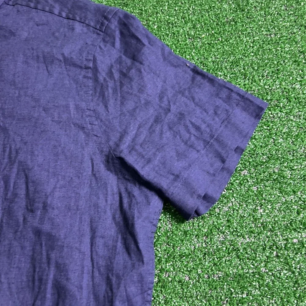 Report Collection Summer Linen Mens Blue Button Down Short Sleeve Size‎ Med NWT